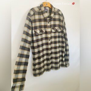 PATAGONIA WORN WEAR ‘LONG-SLEEVED FJORD FLANNEL SHIRT’ IN BROWN TAN BLUE